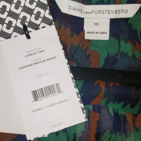 Diane Von Furstenberg Blouse Blue Green & Beige - Picture 4 of 4